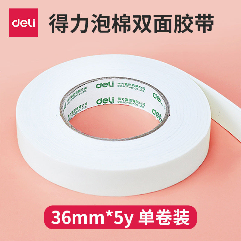 Deli Stationery 30416 double-sided tape/foam glue 36mm * 5y good stickiness 3.6cm wide double-sided tape wholesale