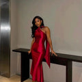 European and american cross-border chic women's clothing:  autumn new arrival - solid color sleeveless asymmetrical neck slim-fit long slip dress