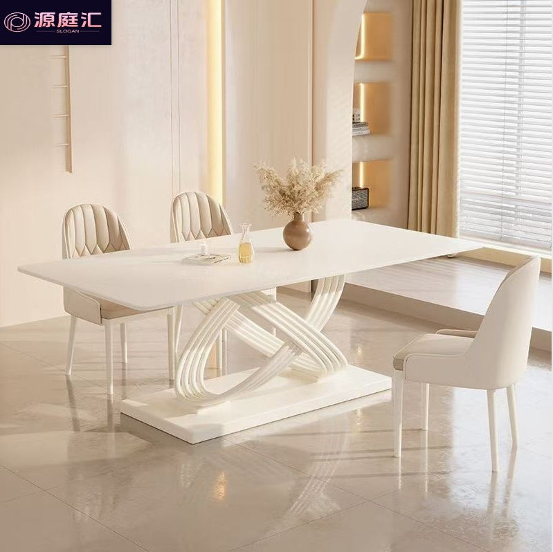 Italian-style sintered stone dining table and chairs - creamy, high-end, modern, minimalist, creative rectangular table for small apartments and home use