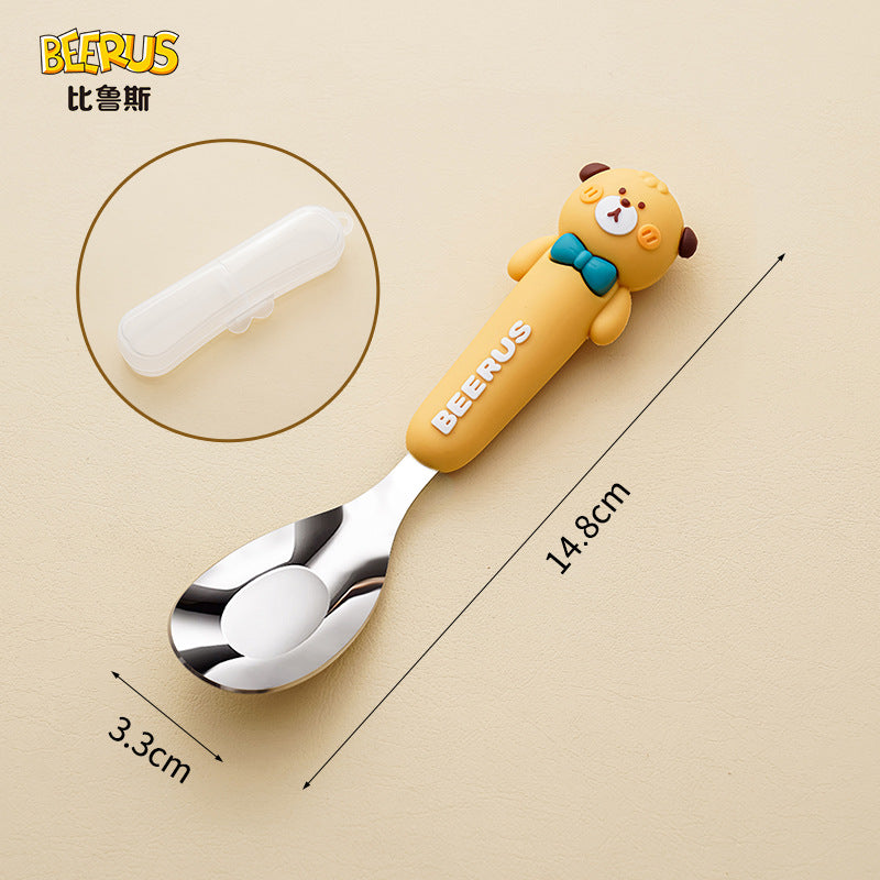 Cartoon 304 stainless steel chopsticks and spoon set - kids' dinnerware with original beerus collaboration design - wholesale