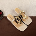 2025 summer new square toe thong sandals - versatile outdoor wear, casual flat sandals with metal buckle, unique women's slippers