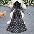 Vintage polka dot dress women's printed summer red high waist cinched waist tie waist slimming elegant long dress french elegance