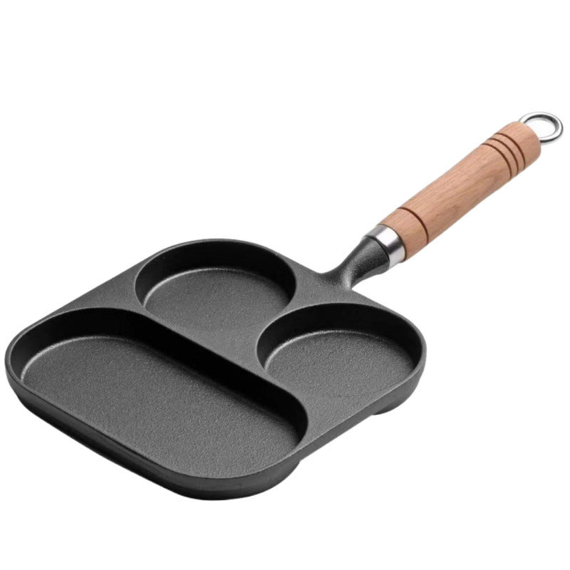 Cast iron deep fried egg pan 3-in-1 breakfast pan household egg burger pan uncoated non-stick pan pan