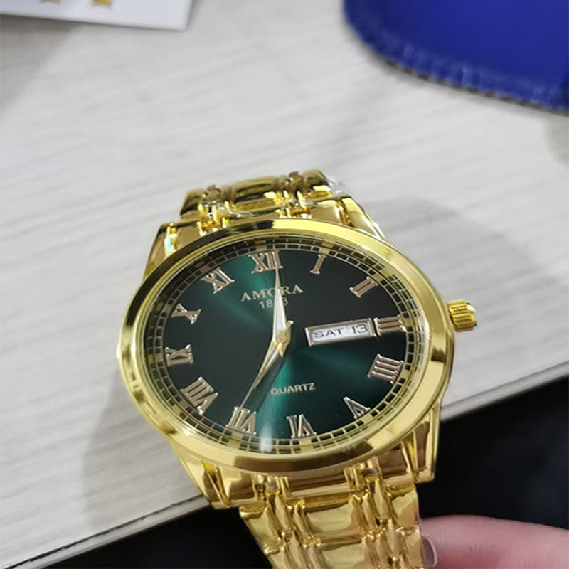Xiangshiman fully automatic movement non-mechanical men watch double calendar luminous waterproof business steel wrist quartz watch