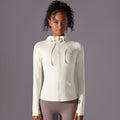 New double-sided nylon solid color zipper pocket hooded sports jacket running fitness yoga long sleeve outerwear for women