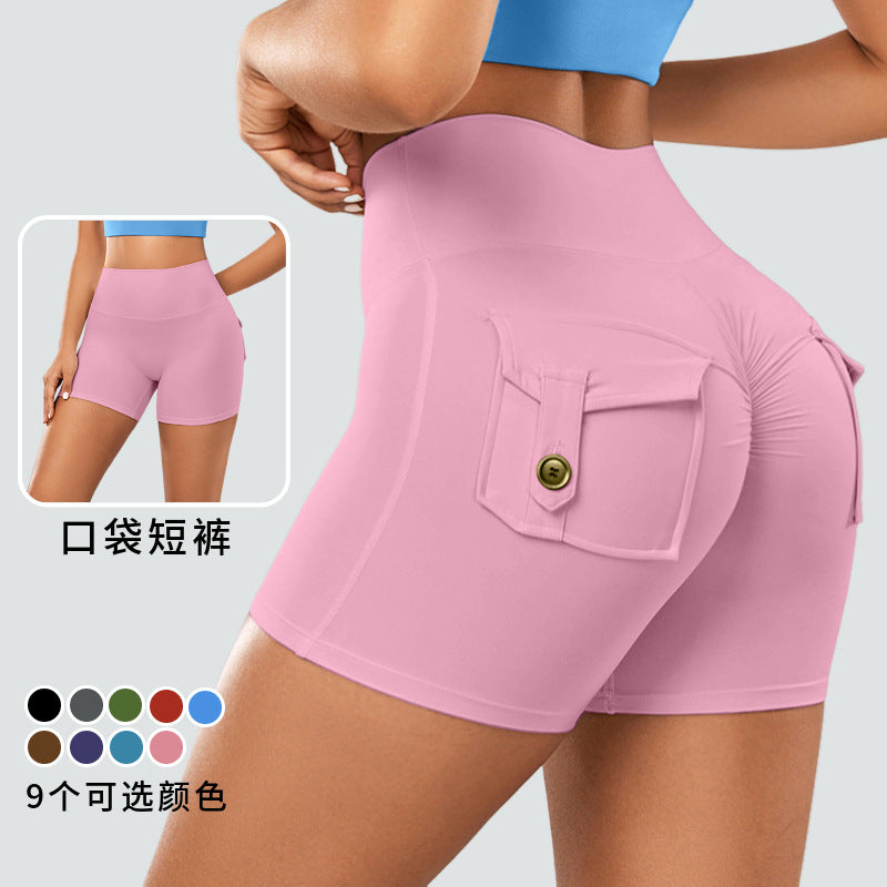 new arrivalworkwearflap pocket pants yoga pants high elastic high waist hip lifting tight nude quick-drying sports running fitness pants