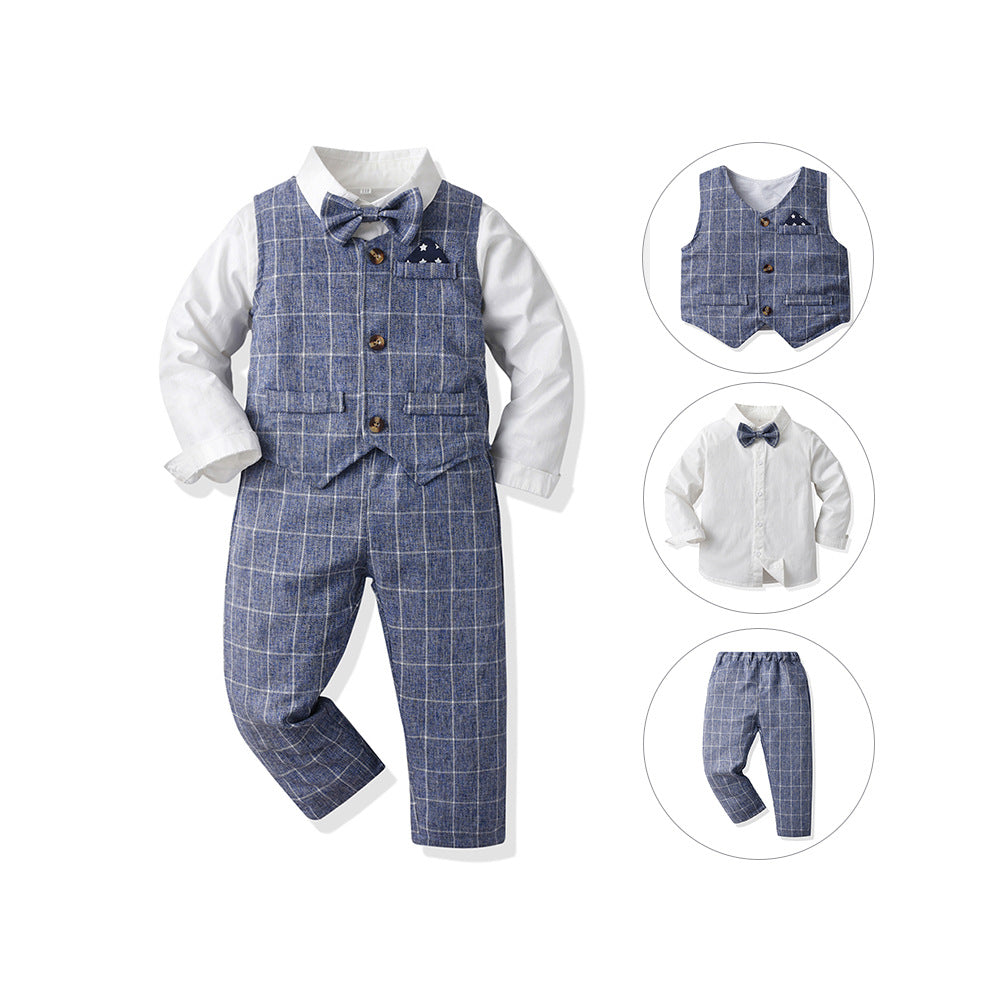 Autumn boys' suit set: gentleman's vest, long-sleeve cotton cardigan, and suit for flower boys - perfect for christmas and special occasions
