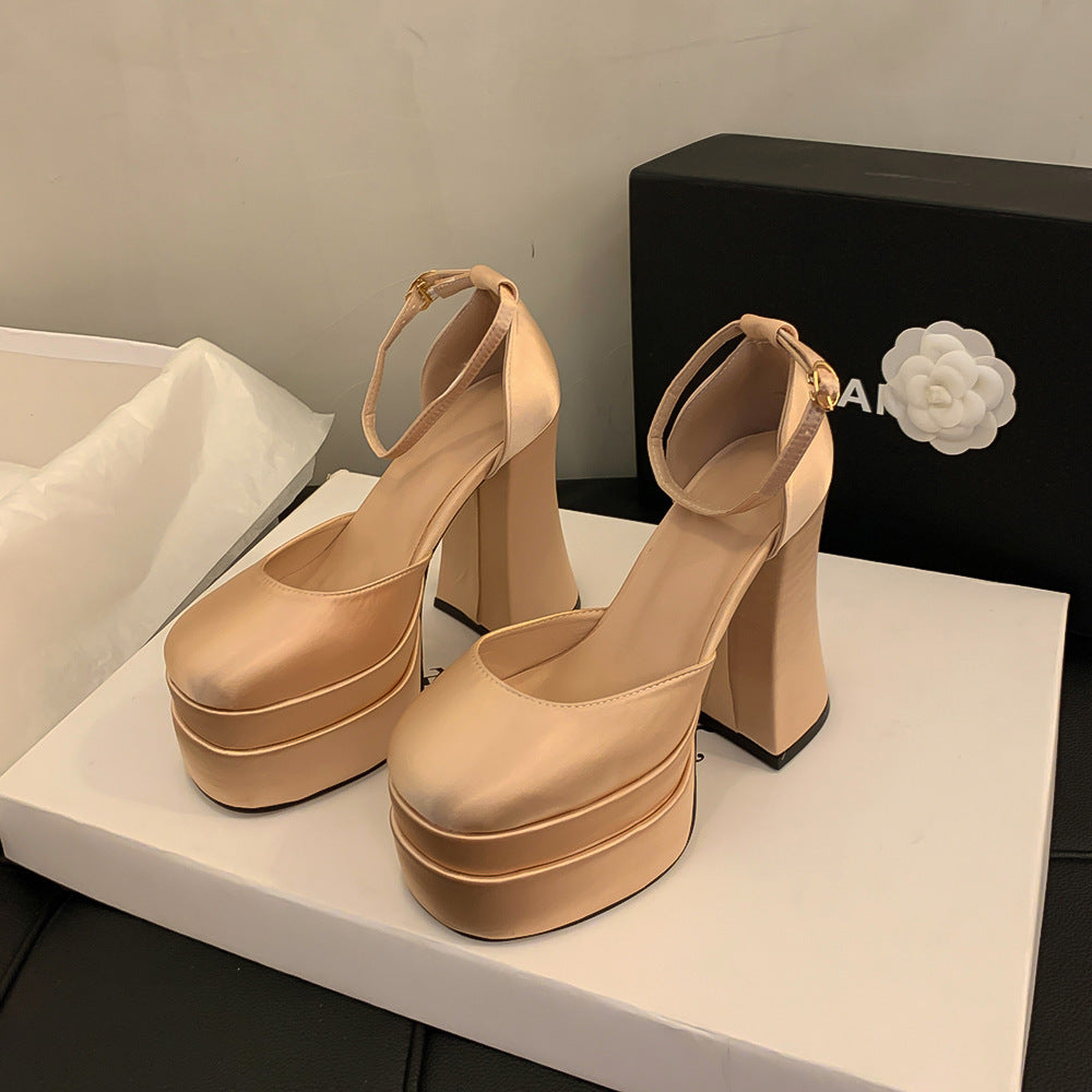 Petites wedding shoes bridal shoes wedding dress handy gadget thick solewaterproof thick heel 12cm high heels hosting performance banquet