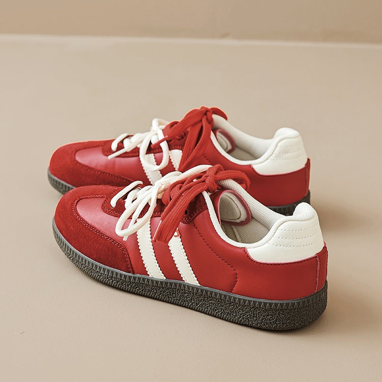 Versatile retro red german army trainers (gats) - women's 2026 autumn new collection - flat sole athletic casual sneakers - agnes shoes