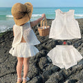 Girls' hollow-out tank top and skirt set - summer kids' open-back two-piece outfit - breathable, casual, and versatile