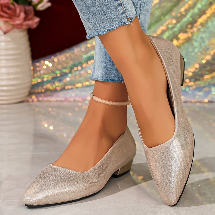 spring/autumn women's chunky heel pumps - plus size, export quality, sequined pointed toe, slip-on flats - wholesale