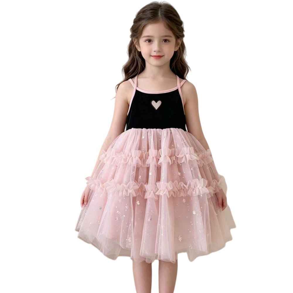 Korean style summer girls'  new fashionable baby girl chic heart mesh dress backless tank dress trendy