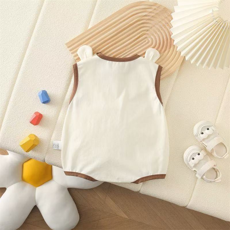 Baby summer newborn unisex wide shoulder romper - sleeveless bodysuit for full month & 100-day celebration (lightweight)