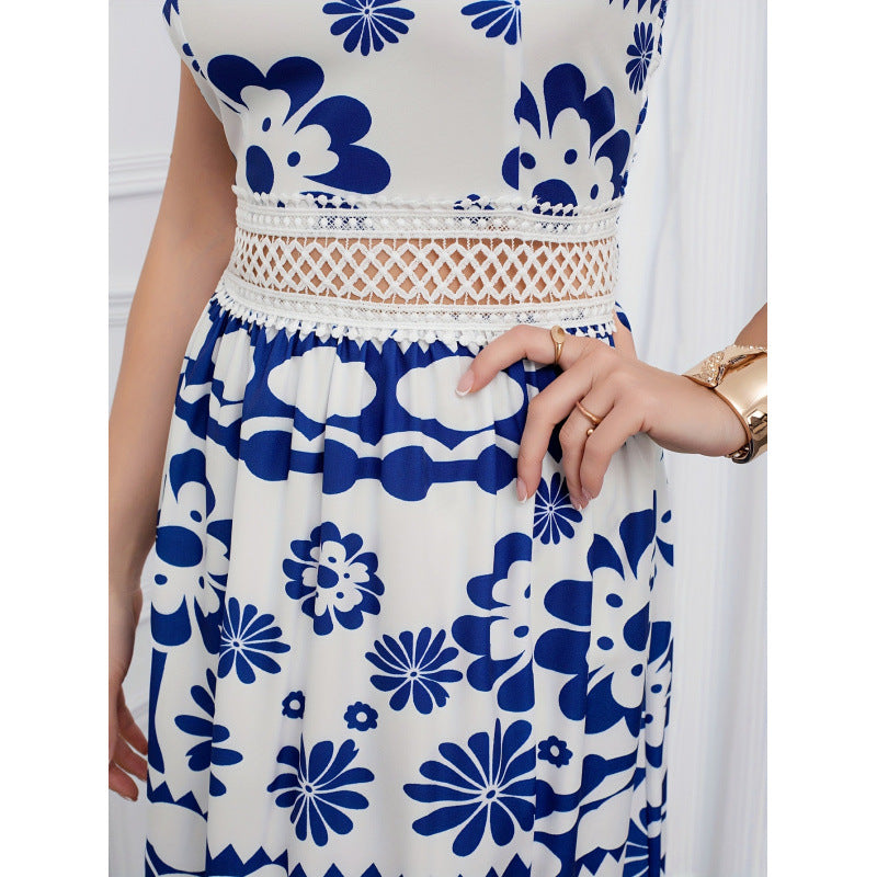 code new arrival  original women's elegancecut out waist exposed printingdress
