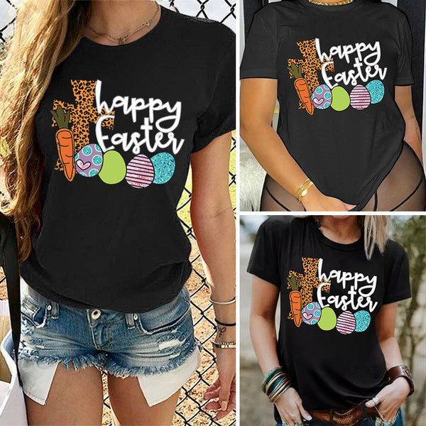 S390483 Cross-border wholesale European and American women's clothing Easter rabbit printed T-shirt short-sleeved top summer