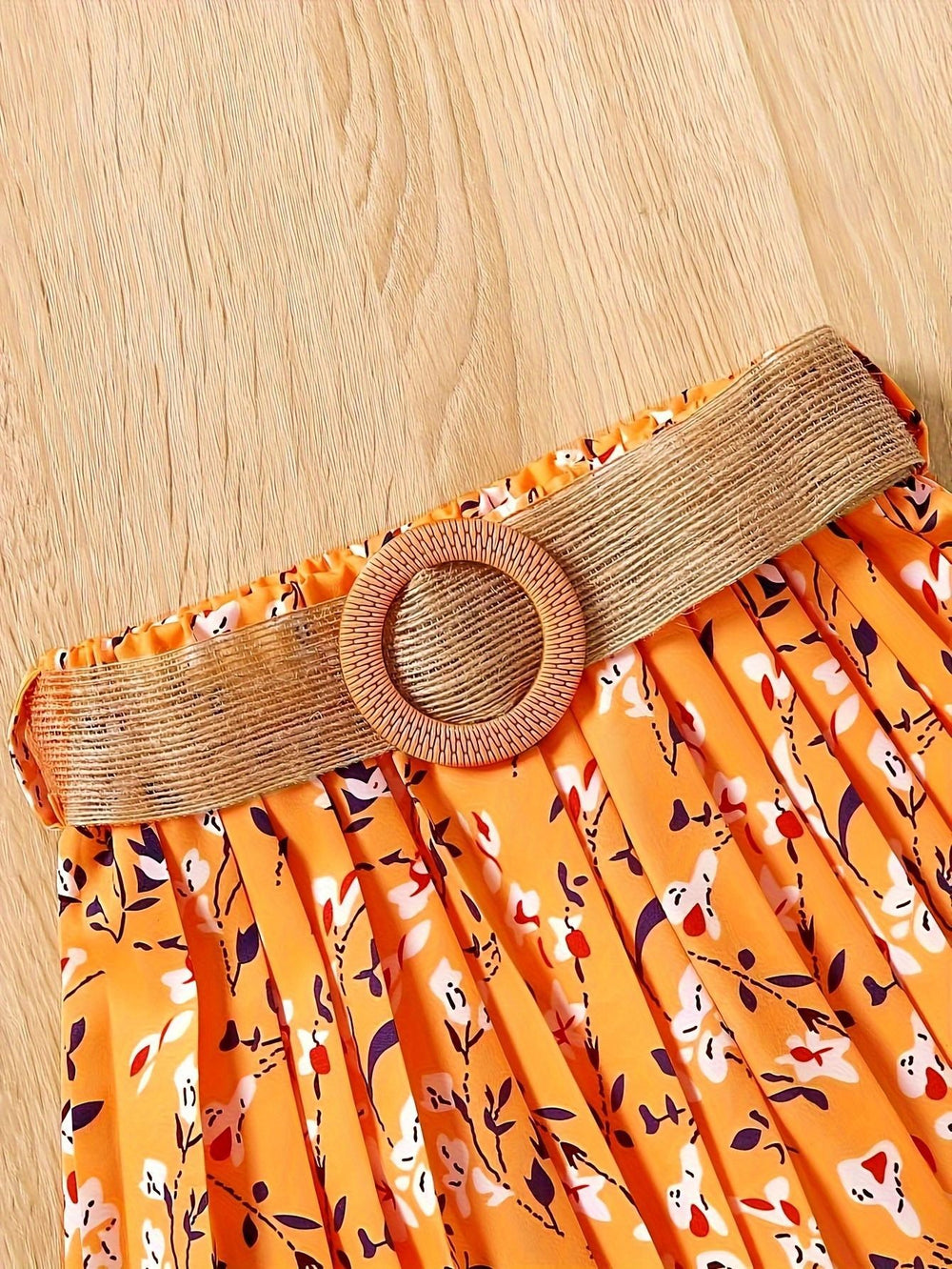 european and american style cross-border girls' solid color tank top + wide-leg pleated pants set with belt for older girls