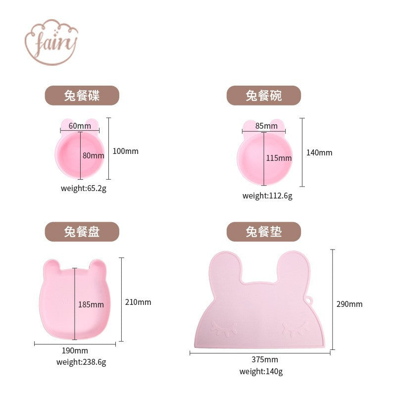 Food-grade silicone complementary food bowl rabbit animal shape, baby eating training suction cup bowl anti-drop feeding tableware