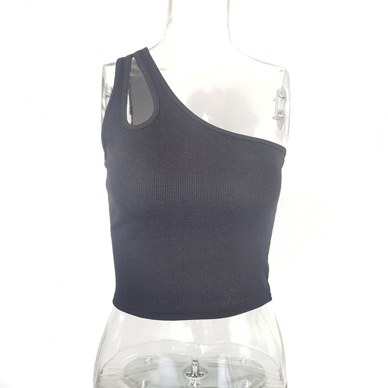 Slant shoulder slim-fitting short open-button Spice Girls small vest for women 2025 summer European and American  new hollow sleeveless top