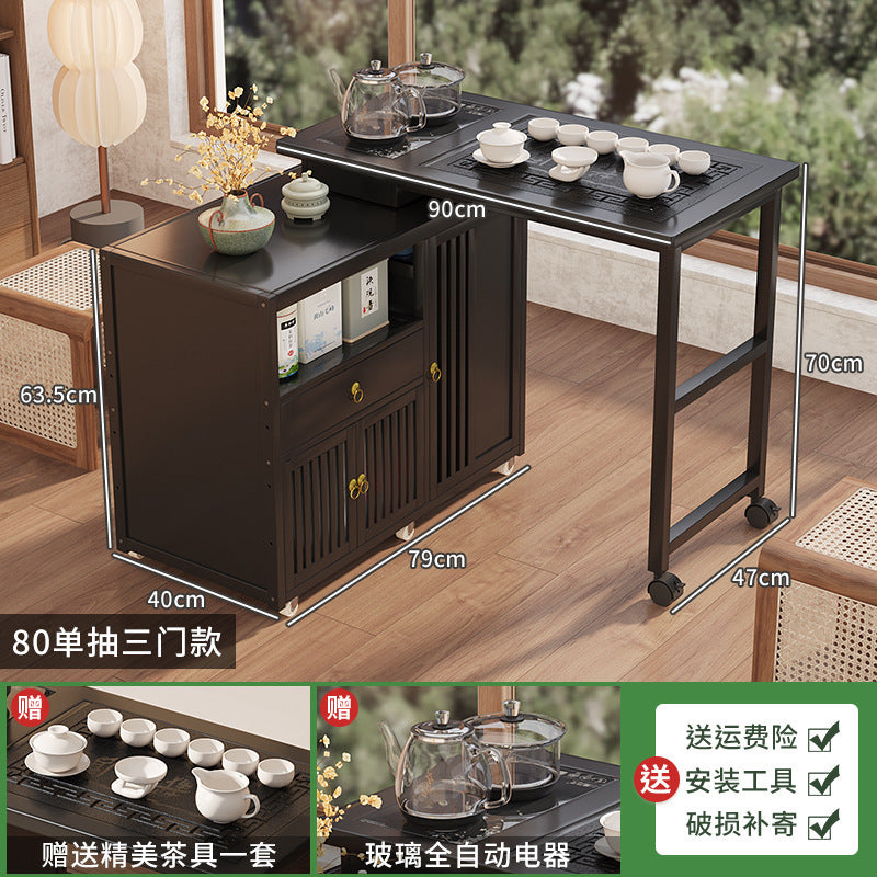 Modern minimalist tea table set - portable, rotating, kung fu tea brewing, all-in-one design for home, small apartments, balcony tea table/tea station