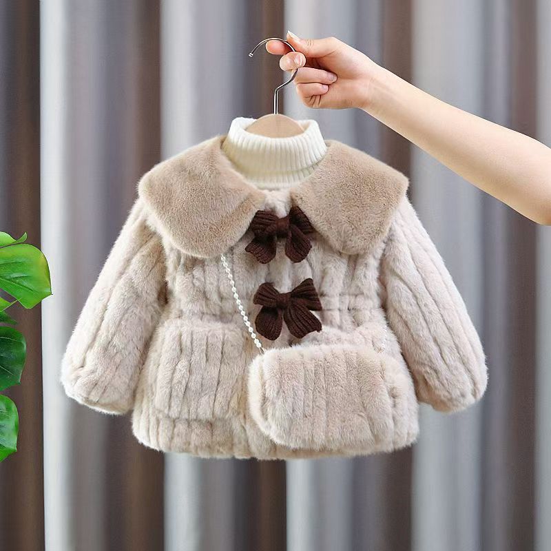 Girls' winter fleece-lined thickened clothes  winter fashionable kids' outerwear autumn and winter new style furry tops