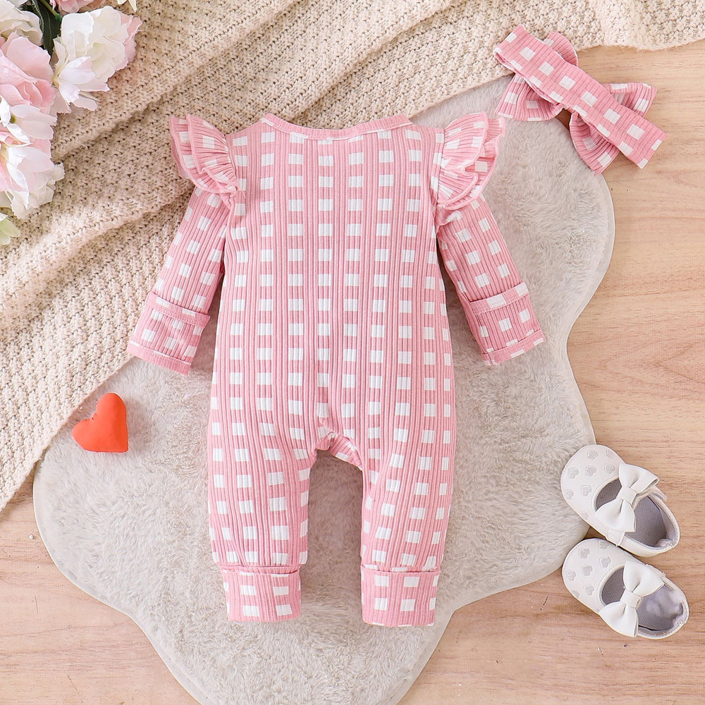 Export children's clothing cute baby girl plaidlong sleeves jumpsuit head estimate