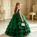 Girls' formal dress with detachable bow back, ankle-length, sequin appliqué, flower girl runway cake dress - in stock