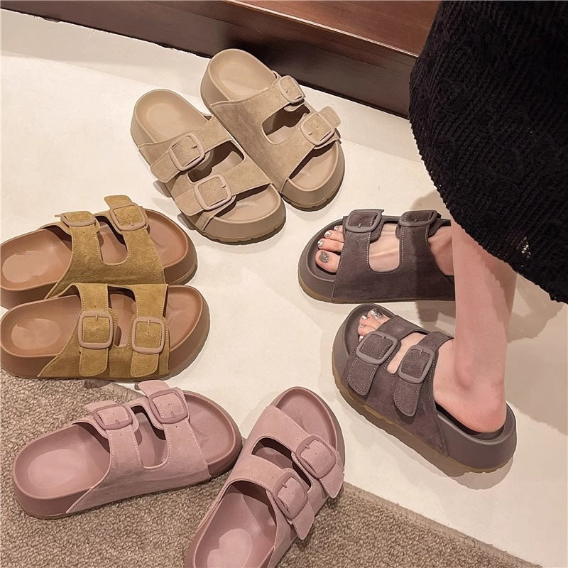 Popular retro thick sole slippers women 2026 summer new style outwear fashioneasiest for match one-line slippers bokensha sandals women