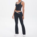 double-sided brushed contrast color tight breathable cross wide-leg yoga suit sports running fitness two-piece set