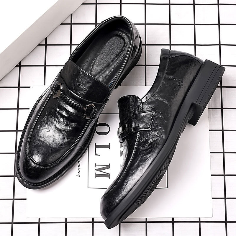 Leather shoes men's business formal wear casualmenautumnew arrival british cross-border live broadcast work k-style slip-on trendy leather shoes