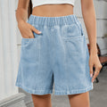 European and american cross-border e-commerce women's summer new arrivals:   washed elastic waist denim casual shorts - trendy style