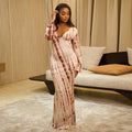European and american style ins cross-border printed fashion women's color block loose bodycon skirt home casual v-neck long sleeve dress