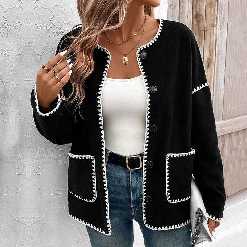 popular European, American autumn and winter explosive products  commuting casual loose white trim fleece jacket women