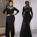 C7381 cross-border   fashion women's elegant see-through rhinestone long sleeve bodycon dress