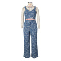 Fall and winter european and american clothing fashion denim jacquard suit ins nightclub wrap topsloose pants suit