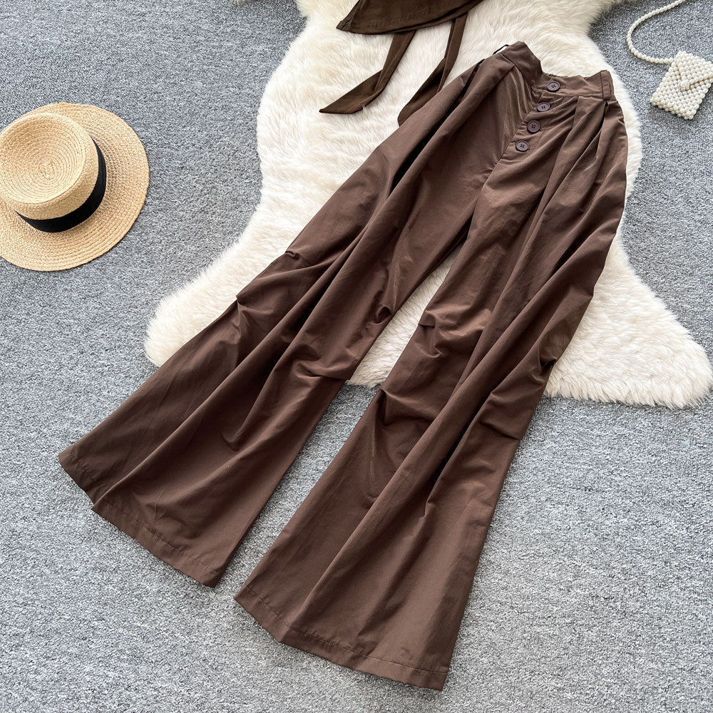 Accessible luxury normcore style suspender waist vest wide-leg pants two-piece set women's summerslimming lookfashion style work clothingsuit