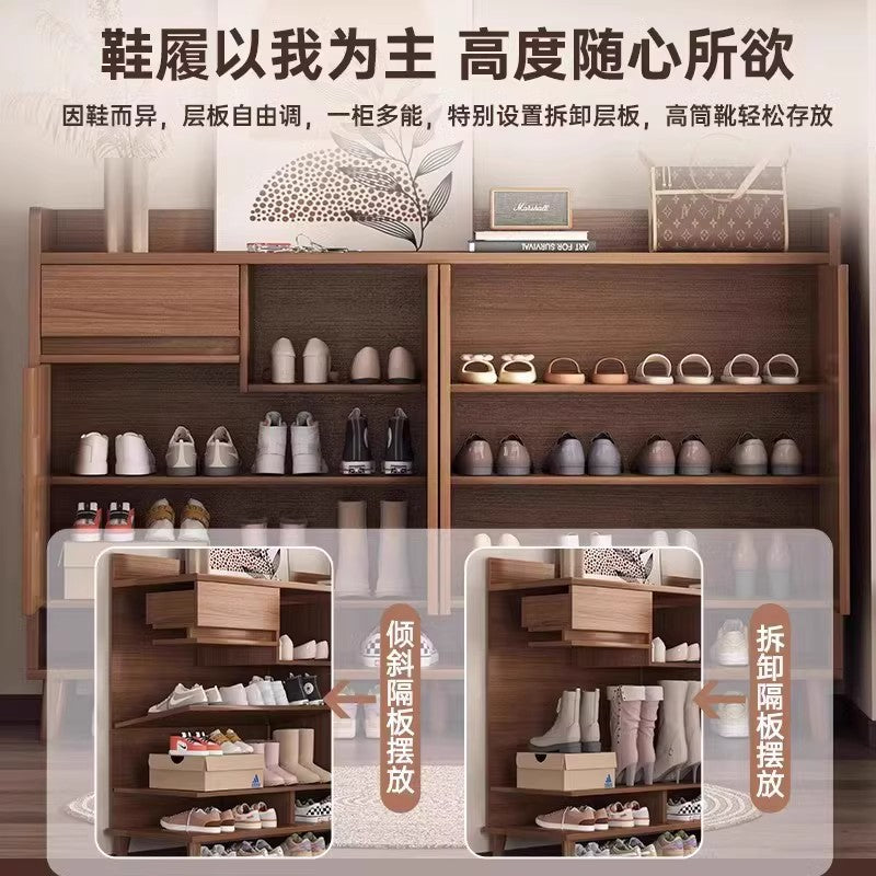 Solid wood core shoe cabinet new 2025 household entrance entrance entrance storage cabinet integrated against the wall indoor storage shelf