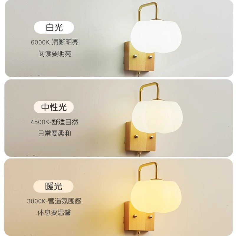 Walnut modern LED wall lamp new Chinese pumpkin bedroom book room bedside lamp Chinese style aisle lamp
