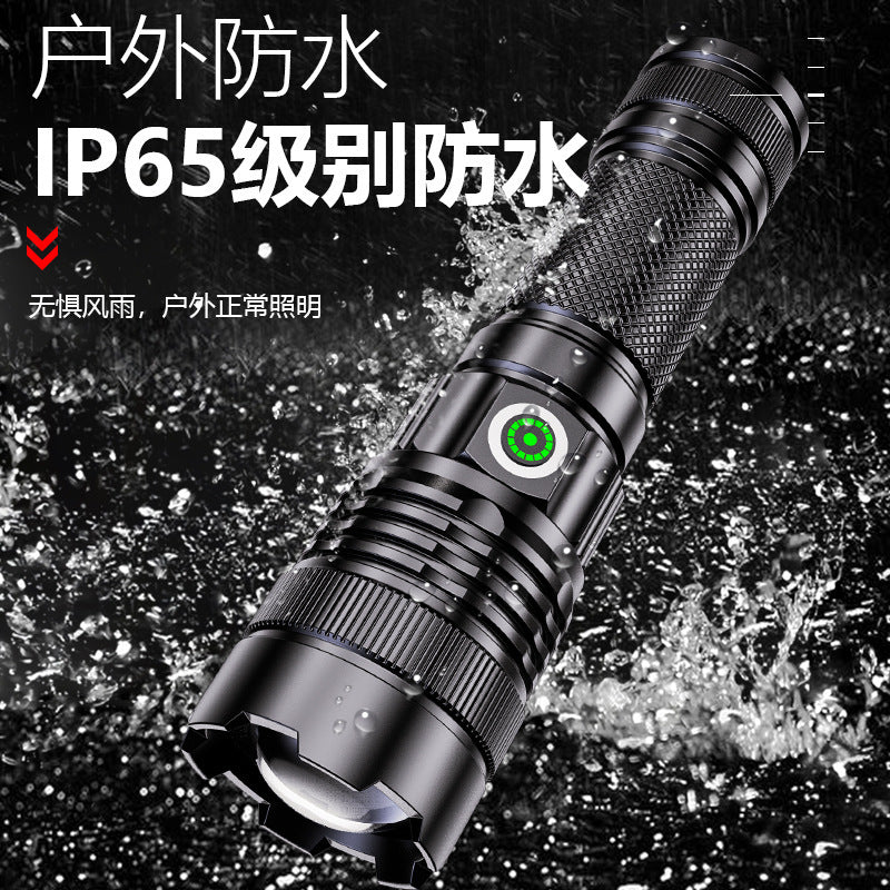 Cross-border new product 30W LED white laser flashlight USB charging outdoor zoom stepless dimming strong light flashlight