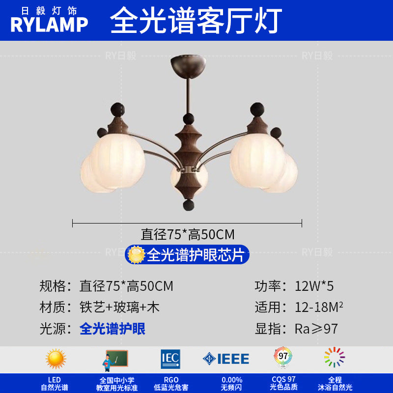 French antique living room chandelier retro high-end solid wood designer bedroom dining room art Zhongshan lighting