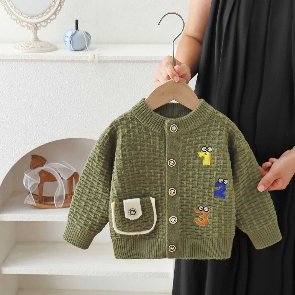 Kids' embroidered cartoon letter knit cardigan -  autumn/winter collection - boys' and girls' baby sweater coat