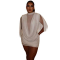 European and american style solid color breathable women's pleated vacation bodycon mini dress with stand collar - wholesale summer collection