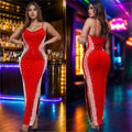 C7089 cross-border   independent station fashionable women's hot diamond v neck dress long skirt new