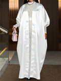 african satin robe with lace inner dress set - sheer mesh banquet sexy two-piece outfit