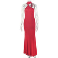 European and american style cross-border slimming women's solid color prom/party bodycon dress with cinched waist and tie detail
