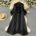 Miya pleated dress - spring  collection: high-end beaded, 3d floral, lantern sleeve, loose fit, pleated maxi dress