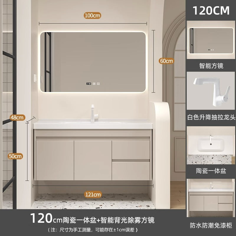Ceramic all-in-one basin bathroom combination solid wood bathroom wash basin wash basin wash basin cream style