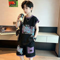 Boys' summer new sleeveless tank top and shorts set - trendy & cool sportswear two-piece outfit for mid-to-large children - stylish casual summer apparel