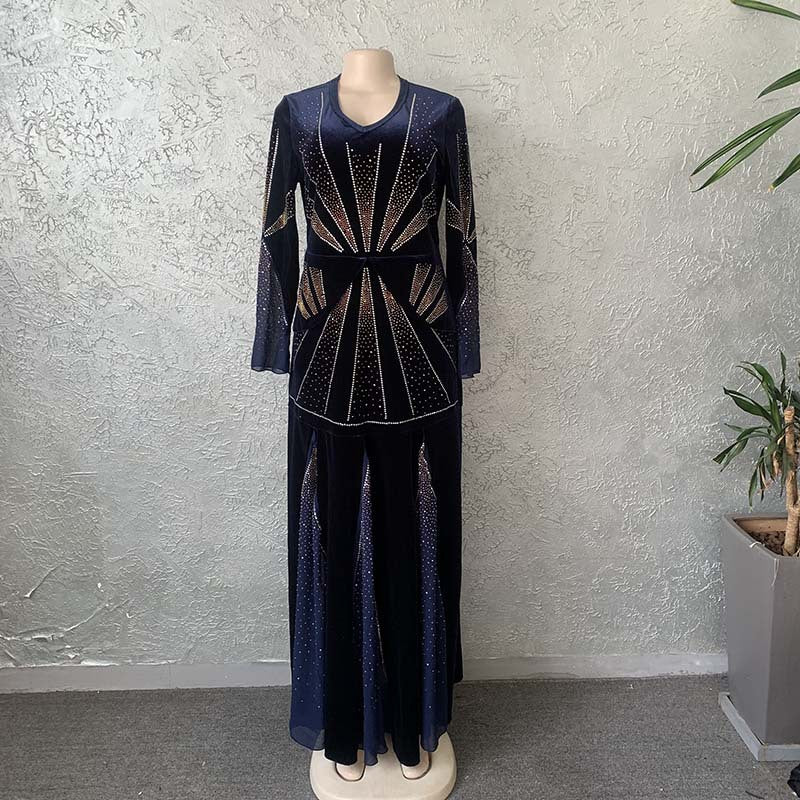 supply  new style elegantwork clothing velvet patchwork mid-waist hot diamond hip-covering fishtail long skirt