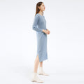 Amazon women's  european and american classic pleated long sleeve solid color midi slim fit slit dress