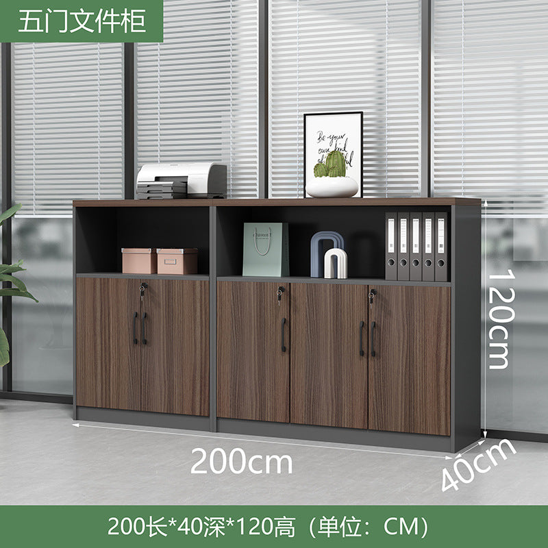 Office wooden filing cabinet - low profile, lockable, partitioned, document storage, open storage